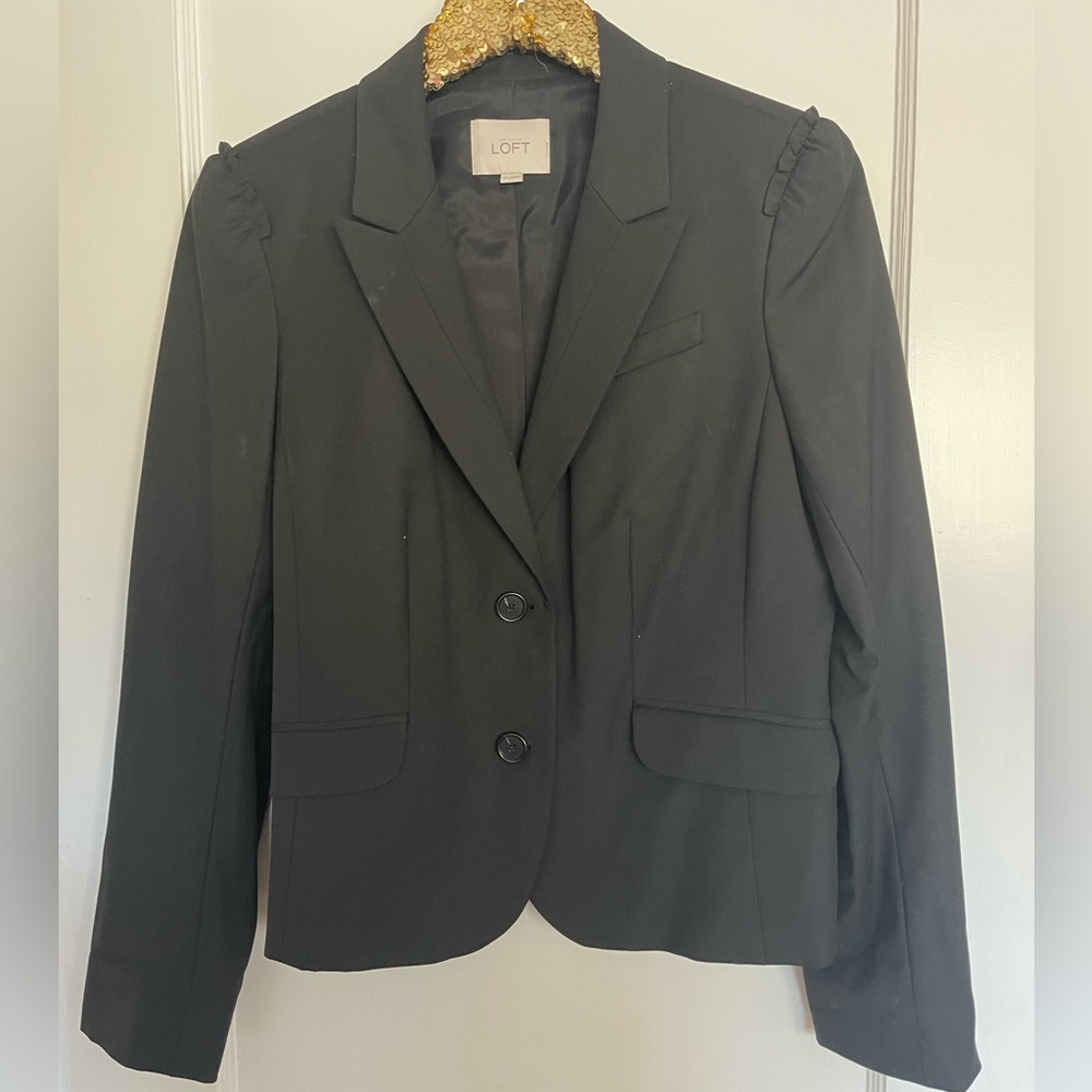 Black LOFT blazer size 12 ruffles on shoulders